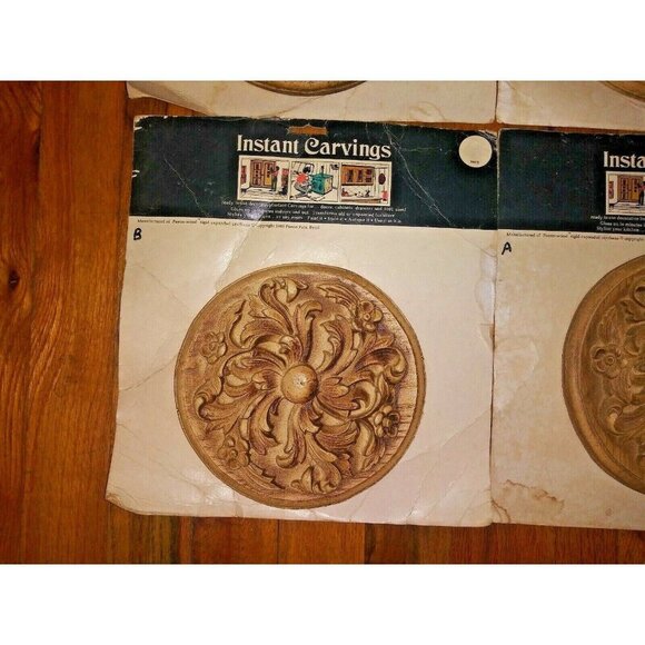 Antique Onlay Applique Furniture decor RUSTIC PAECO Wood Carved Rosette set of 4 - Picture 3 of 9